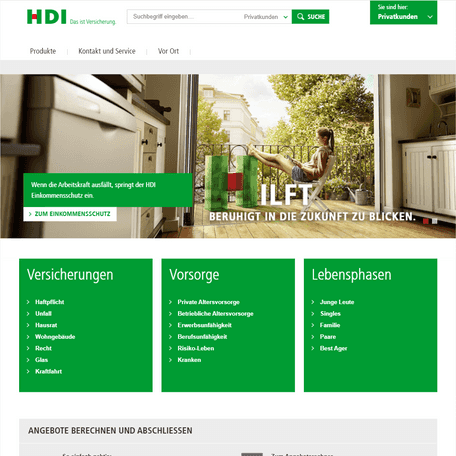 Screenshot of a variant of the private customer homepage